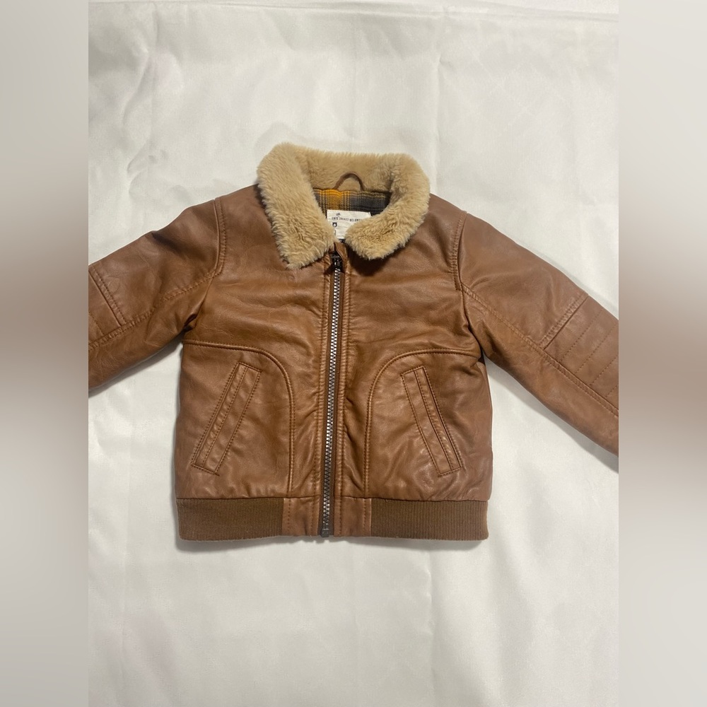 Kids Faux Brown Leather  Jacket Zipper Closure